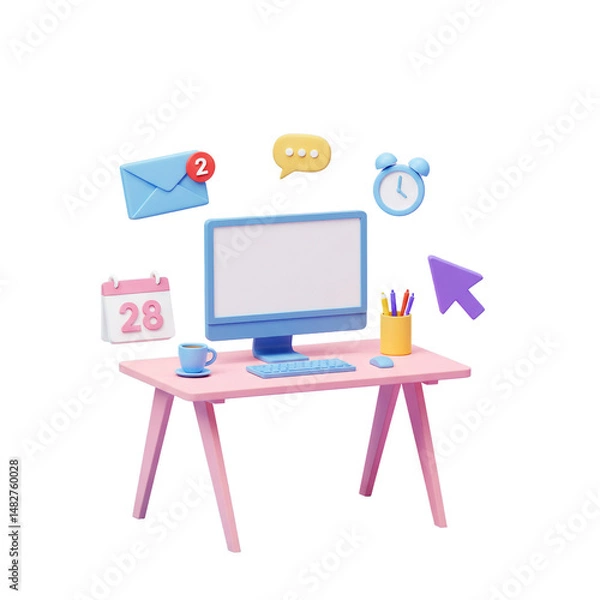 Obraz Pink Desk Computer Workplace Office Setup Technology Furniture