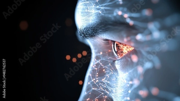 Fototapeta Futuristic Eye with Digital Network and Glowing Neural Connections