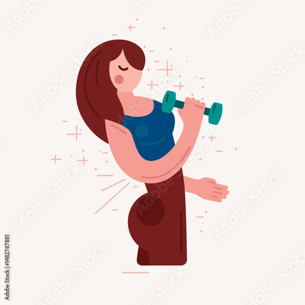 Obraz illustration of a fitness woman training with dumbbells. Flat graphic style for your design. Color print on light background