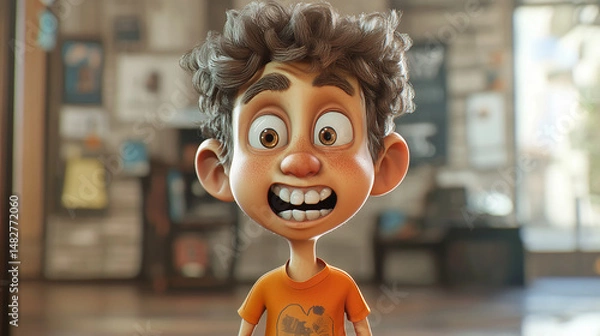 Obraz funny cute 3d cartoon giant face tiny body kids book illustration image