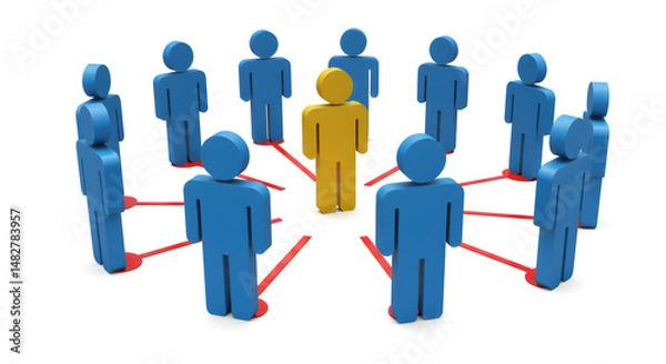 Fototapeta 3D Rendered Illustration of People Network and Leadership on White Background