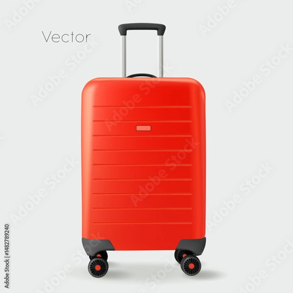 Fototapeta Red modern suitcase for travel, case icon isolated on white transparent background. Vector illustration