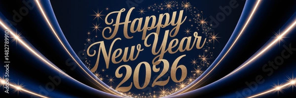 Fototapeta Glamorous Sparkling New Year 2026 Design with Curtains