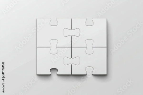 Obraz A blank white jigsaw puzzle spread on a clean surface, minimalistic top-down view, ideal for customization and mockups.


