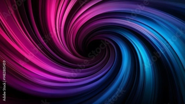 Fototapeta The image shows a swirling vortex of vibrant pink and blue hues, creating a dynamic and hypnotic effect that draws the eye into its dark center.