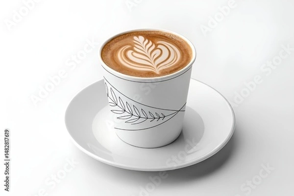 Obraz Minimalist Coffee Cup with Latte Art on White Background