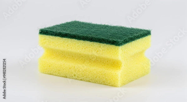 Fototapeta Close-up of a Dual-layered Kitchen Sponge with Green Scrubbing Pad on a White Background