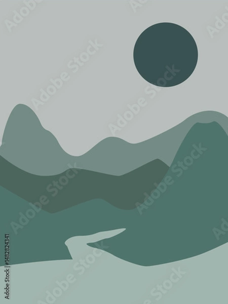 Obraz Morandi color simple mountain landscape art vector background
