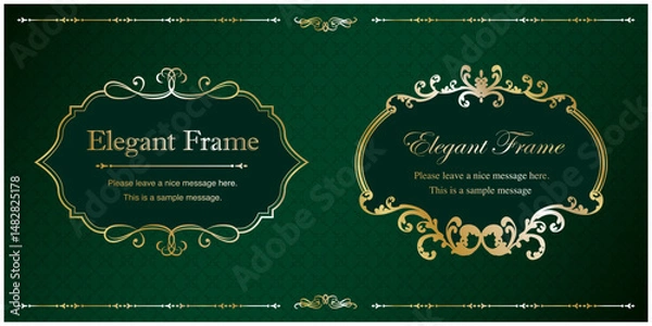 Obraz 高級感のあるエレガンスなフレームセット、飾り罫、装飾デザイン、上品な背景、金、ゴールド、グリーン