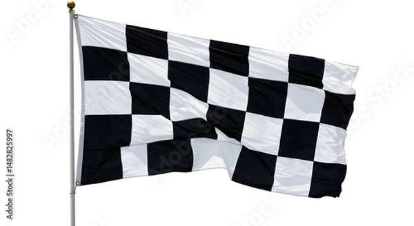 Fototapeta Black And White Checkered Flag Waving Against White Background Of Victory