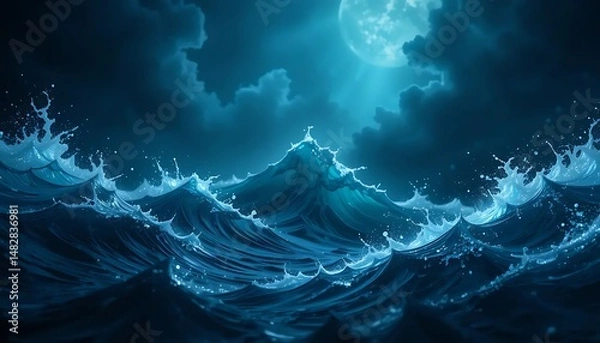 Fototapeta Ocean Waves Under Moonlight: A Nighttime Seascape
