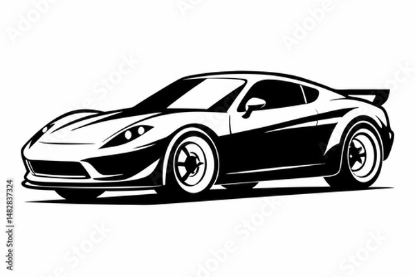 Obraz sports car silhouette line art vector illustration with a white background