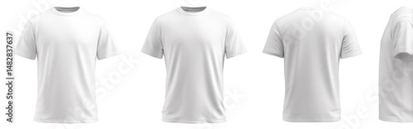 Fototapeta Set of White Round Neck T-Shirt Front Back and Side View on Transparent Background

