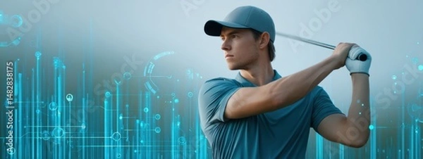 Obraz Golf swing analysis on a digital screen, data visualization, modern training techniques