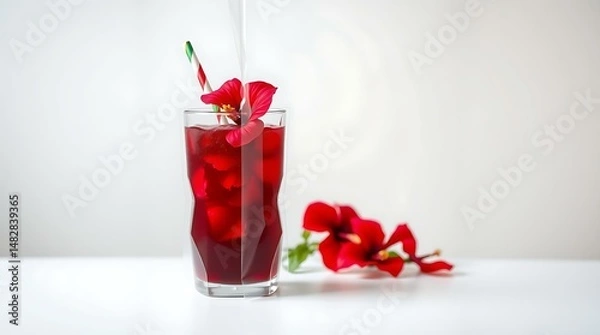 Fototapeta Nigerian zobo drink served in a clear bag with a straw