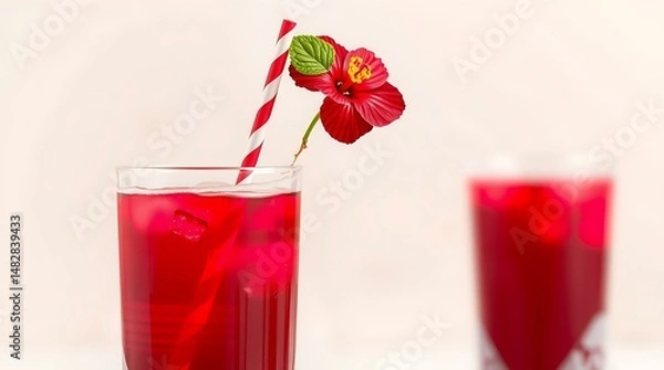 Fototapeta Nigerian zobo drink served in a clear bag with a straw
