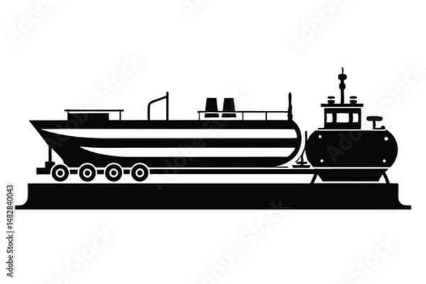 Fototapeta tanker silhouette line art vector illustration with a white background