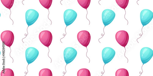 Fototapeta Seamless cartoon balloon pattern with pink and blue party balloons. Colorful festive background for birthday, celebration, textile, wrapping paper, wallpaper or web design. Vector illustration