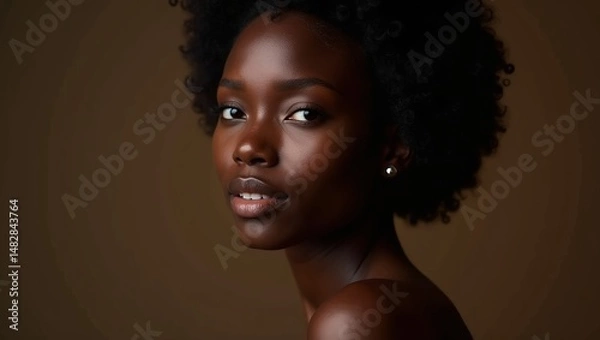 Fototapeta studio portrait photograph of a Ghanaian model black model with radiant, dark skin