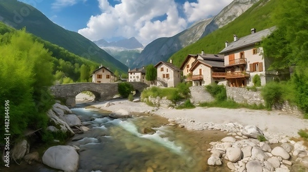 Obraz Mountain Village Bridge.