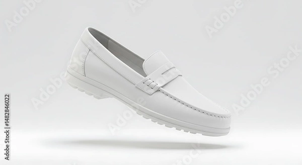 Obraz Elegant White Leather Loafer Shoe Floating on Light Background