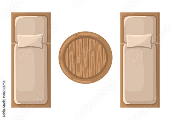 Fototapeta Deckchairs with table top view. Entourage design. Furniture for master plan. Vector.