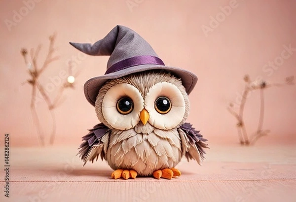 Fototapeta Photo Chibi witch owl with an enchanted background