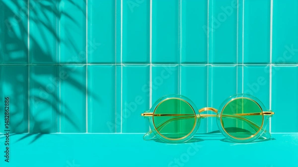 Obraz Modern sunglasses with mint background