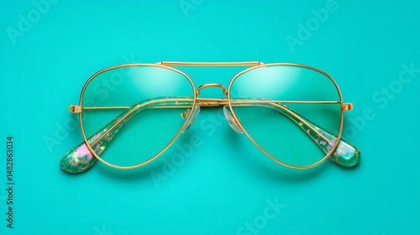 Obraz Modern sunglasses with mint background