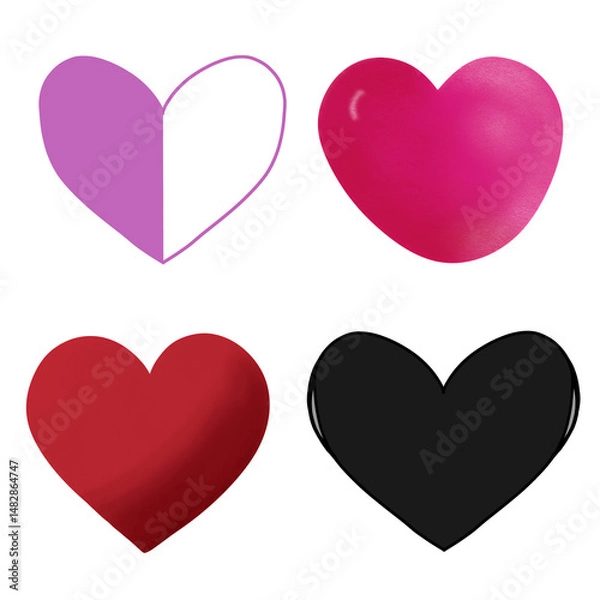 Fototapeta set of hearts isolated on white background, Love heart painting isolated element illustration collection. Happy valentine day concept.