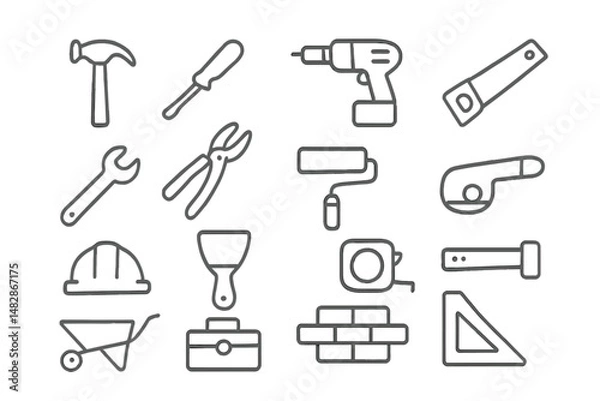 Fototapeta Tools and equipment arranged in an organized manner for a construction or DIY project