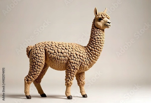 Fototapeta White background with an alpaca statue