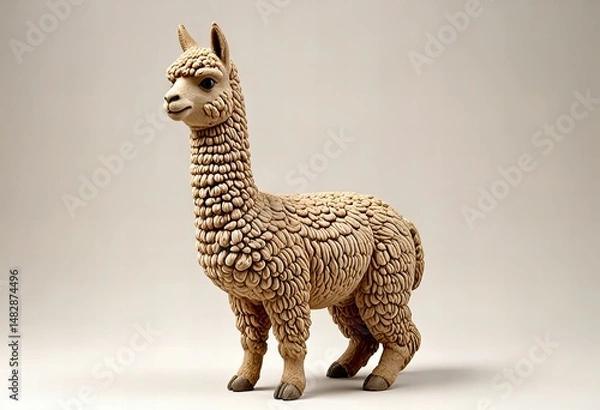 Fototapeta White background with an alpaca statue