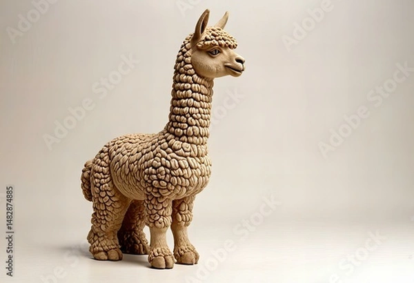 Fototapeta White background with an alpaca statue