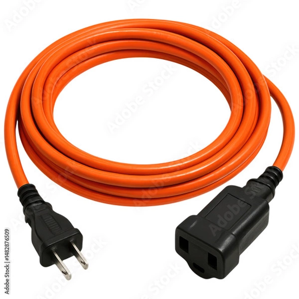 Obraz Bright Orange Extension Cord Coiled Close Up Studio Shot Power Cable with Plugs