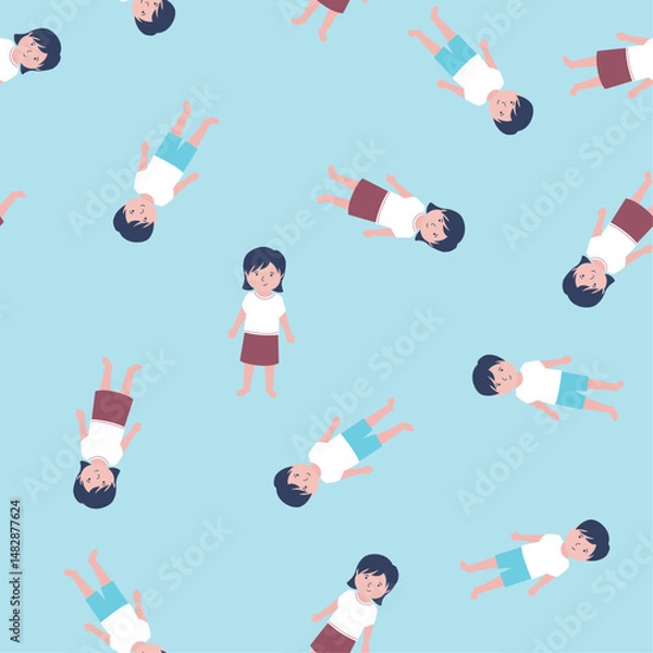 Obraz Seamless pattern with cartoon kids. Texture pattern with cute boy and girl. Students, classmates, friends. wallpaper template.