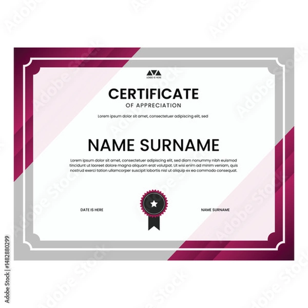 Fototapeta Certificate Of Appreciation Elegant Vector Design Colorfull Gradient