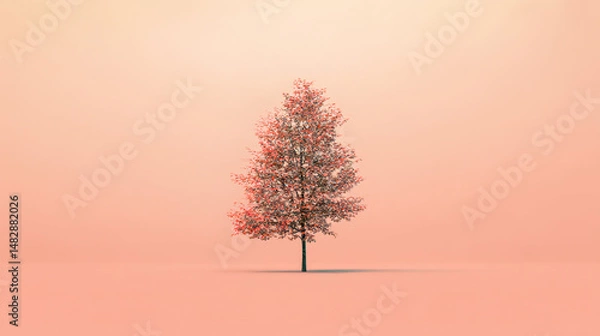 Fototapeta Minimalist Tree on Pastel Background with Soft Lighting and Space for Copy