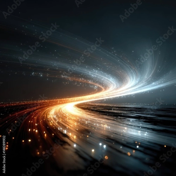 Obraz Abstract swirling pathways of light, merging into a cosmic highway.  A dynamic, energetic, and otherworldly image with streaks of light, hinting at speed and vastness