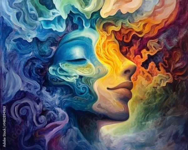 Fototapeta Abstract Portrait of a Woman with Colorful Swirls and Patterns