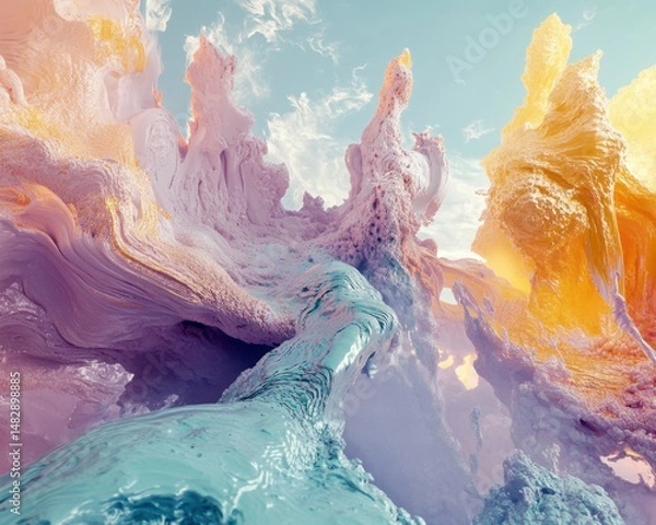 Fototapeta Surreal Abstract Landscape with Colorful Textures and Fluid Forms
