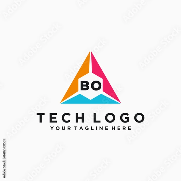 Fototapeta BO Initials Tech Logo Vector Art  Icons  and Graphics