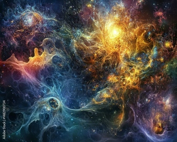 Fototapeta Colorful Abstract Galaxies in Deep Space, Cosmic Clouds and Light Swirls