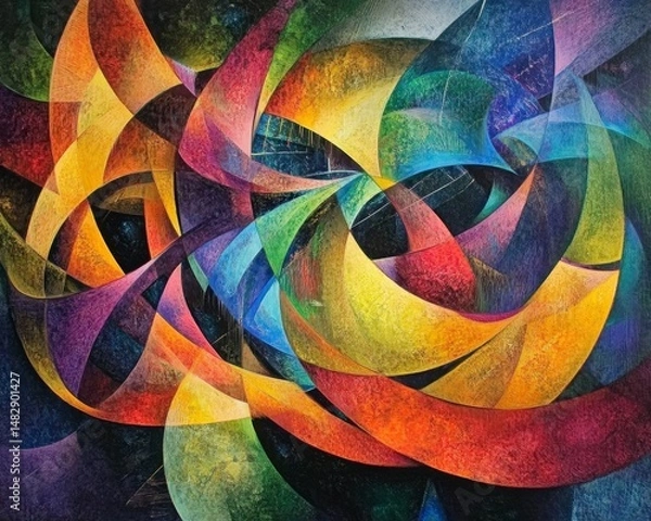 Fototapeta Vibrant Abstract Art with Curved Shapes and Bold Colors Display