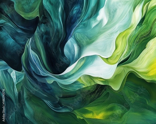 Fototapeta Abstract Swirling Patterns of Green and Blue in Fluid Art Style