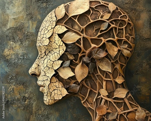 Fototapeta Artistic representation of human face formed by leaves and branches