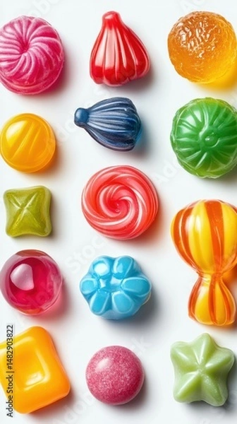 Obraz Colorful assortment of candies displayed on white surface in a vibrant arrangement