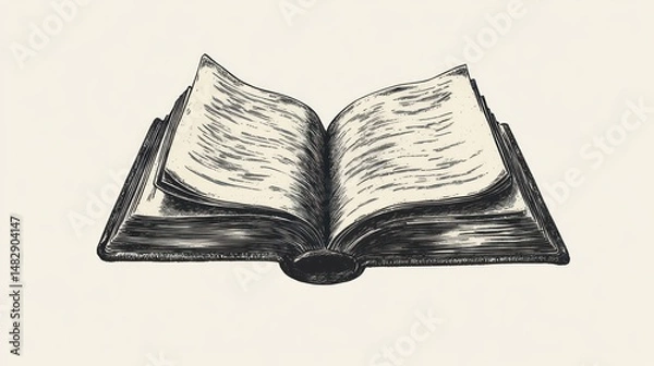 Obraz Open Book: A Hand-Drawn Illustration of an Antique Book, Open to Reveal its Aged Pages