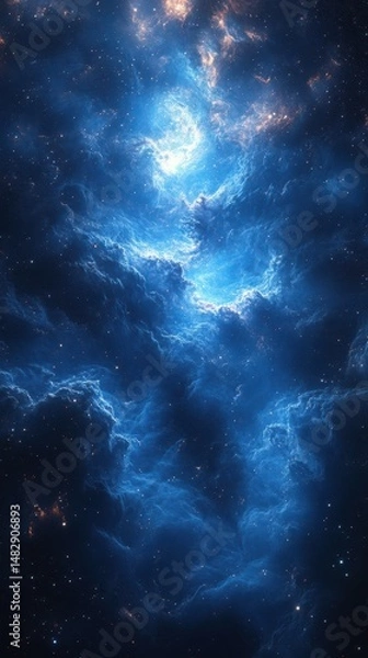 Obraz Vibrant blue cosmic clouds illuminated by shimmering starlight in a vast galaxy