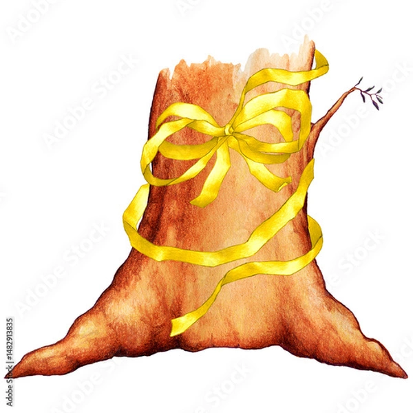 Obraz tree trunk wrapped in yellow bow